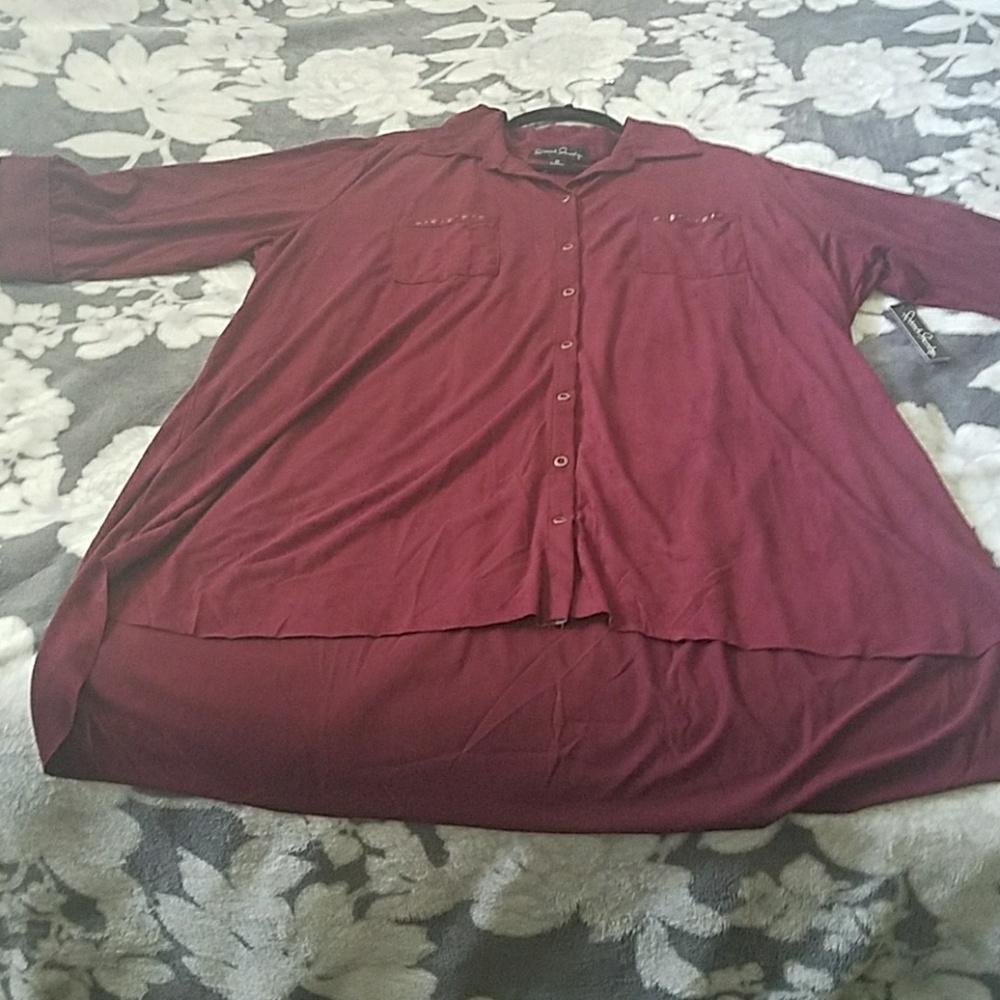 Burgundy suede blouse hi-low dress (2x)